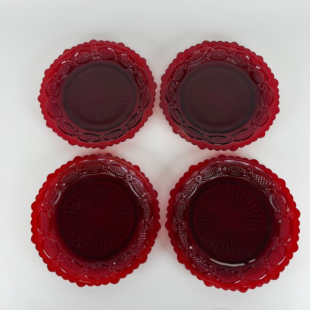 Avon 1876 Cape Cod Ruby Red Collection‎ Salad/Dessert Plates 7.5" Set Of 4 Vtg
